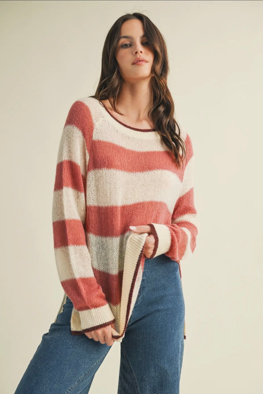 Crew Neck Striped Sweater Top