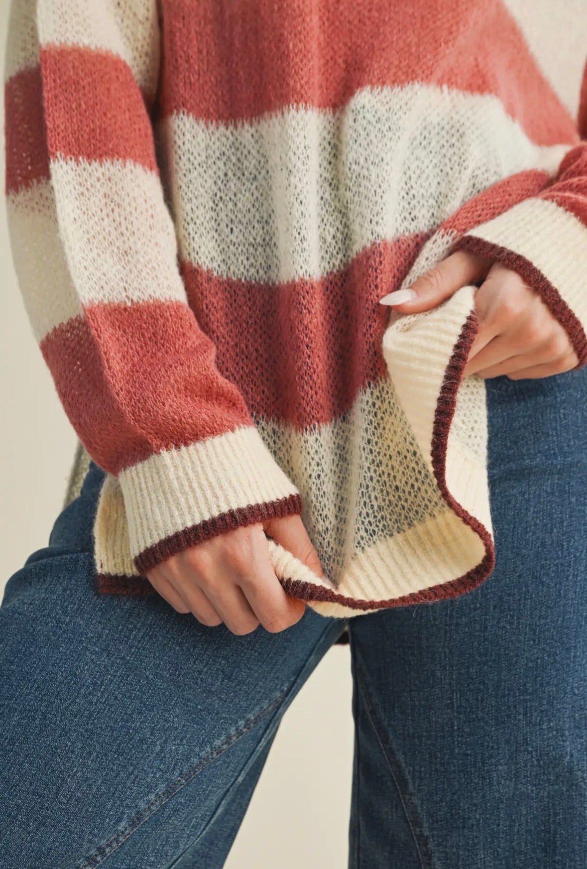 Crew Neck Striped Sweater Top