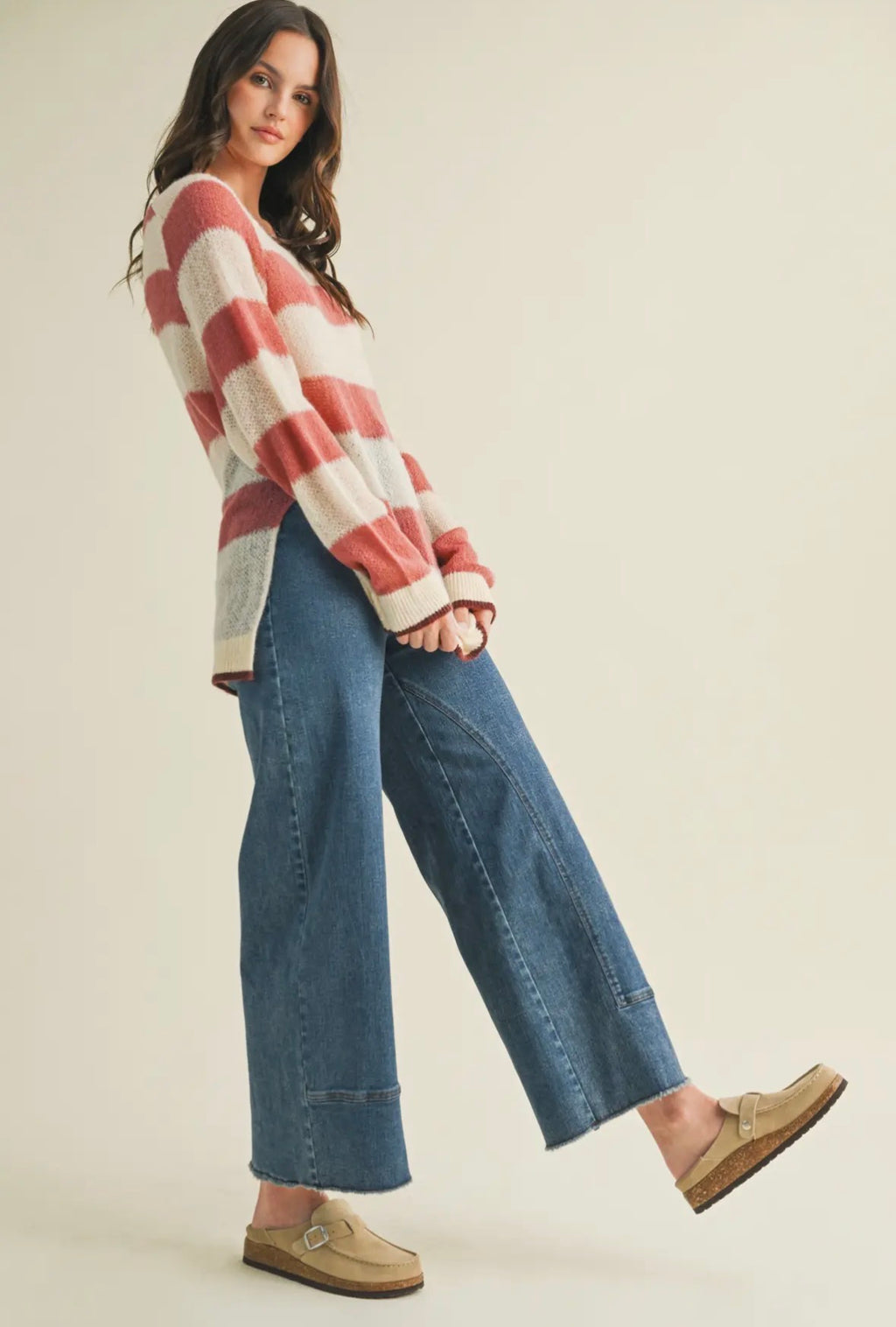 Crew Neck Striped Sweater Top