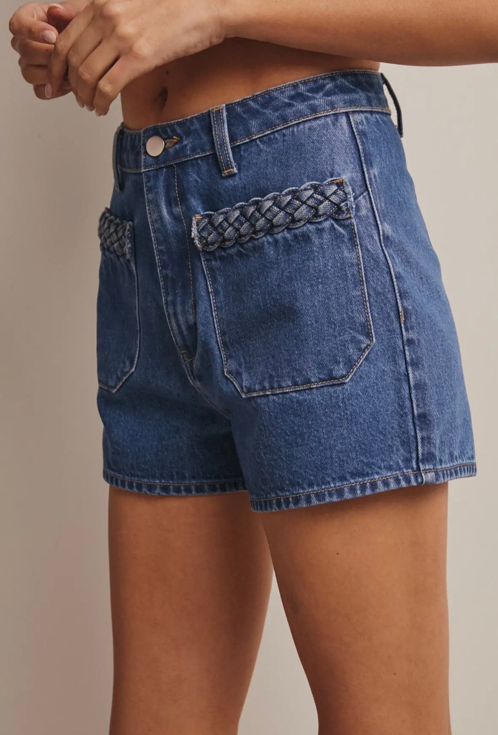 Braided Pocket Denim Shorts