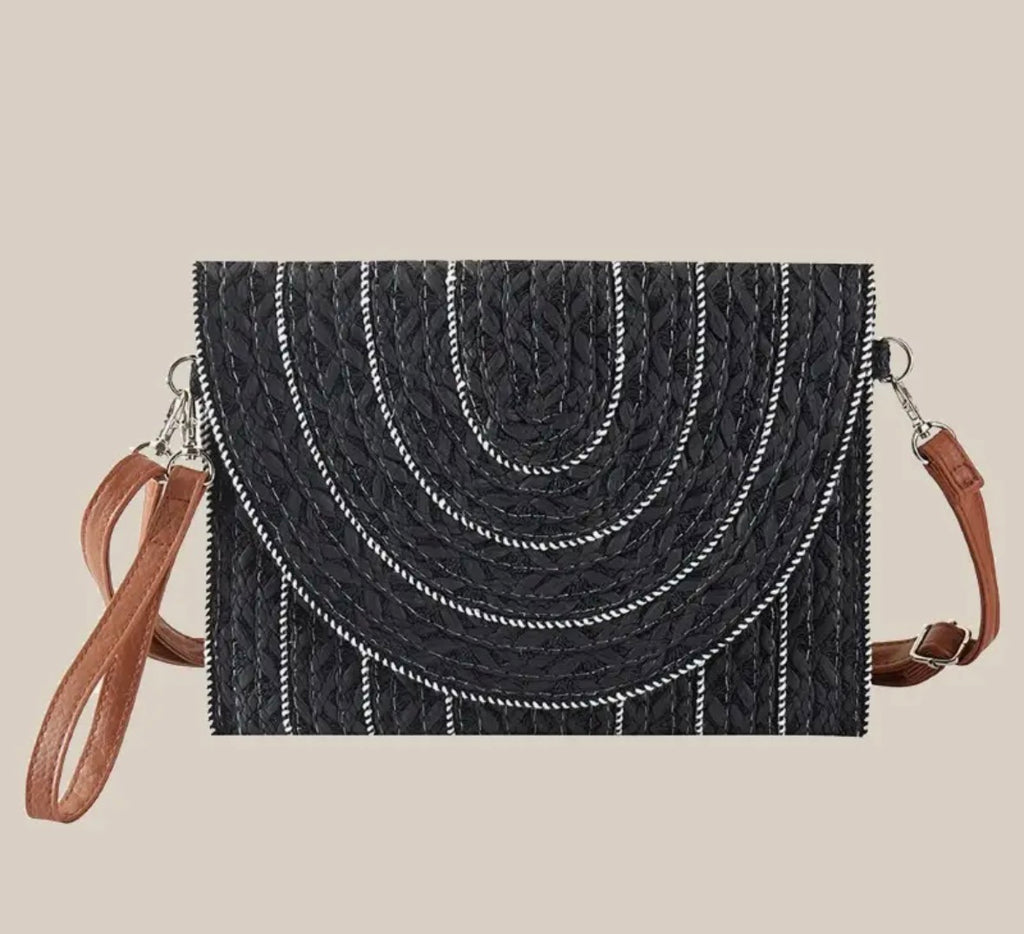 Stitched Straw Envelope Crossbody Bag