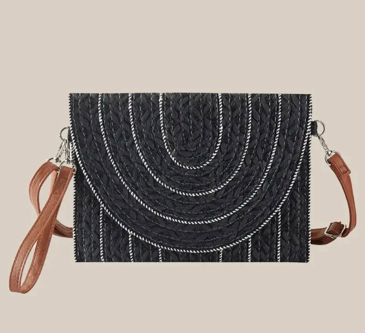Stitched Straw Envelope Crossbody Bag