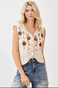 Floral Embroidery Sleeveless Vest Crochet Top