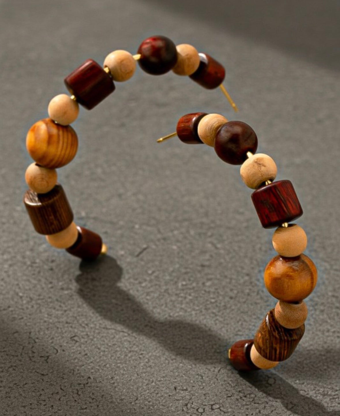 Mixed Wood Bead Hoop Earrings