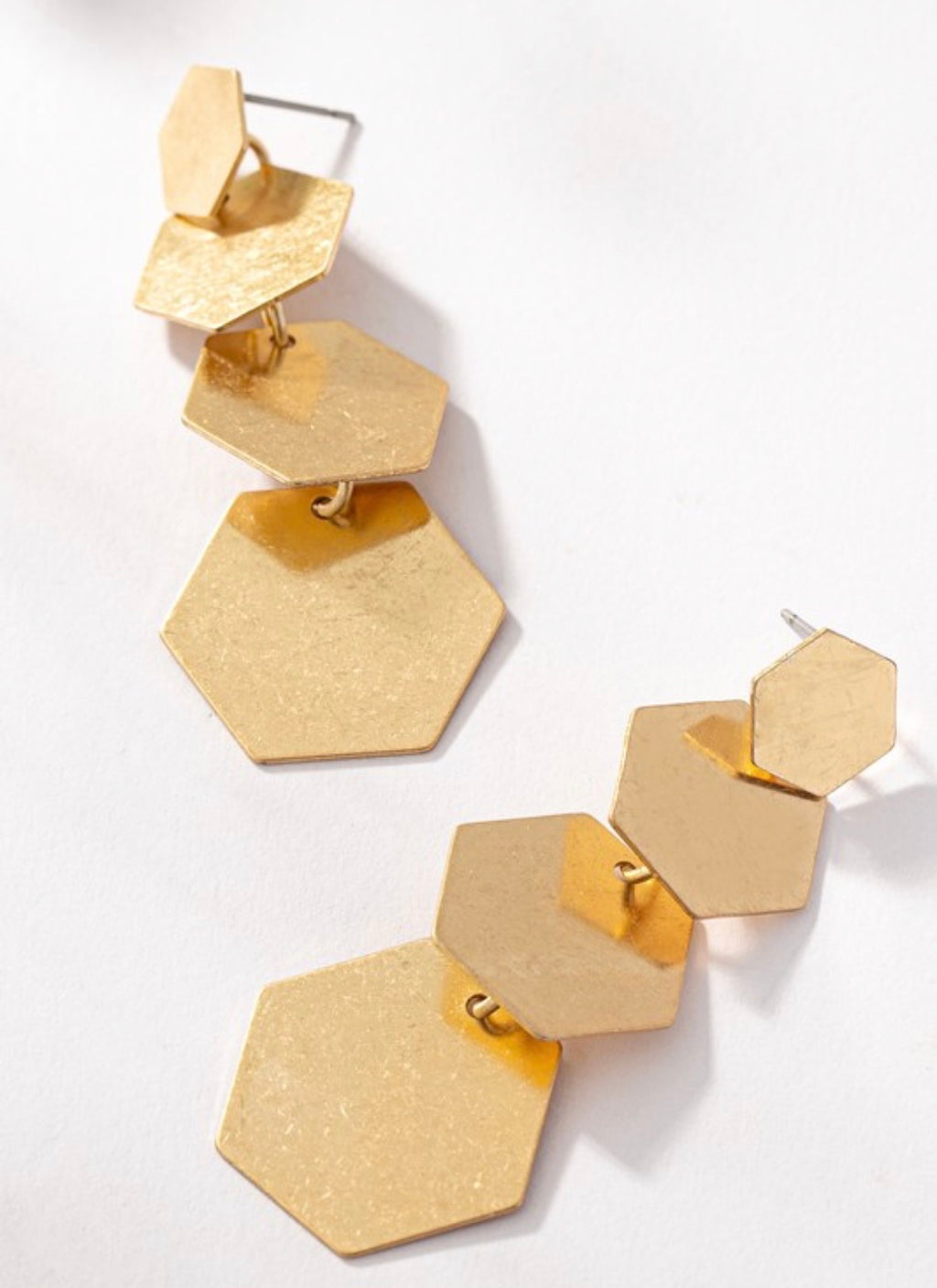 Modern Four Linked Hexagon Drop Earrings