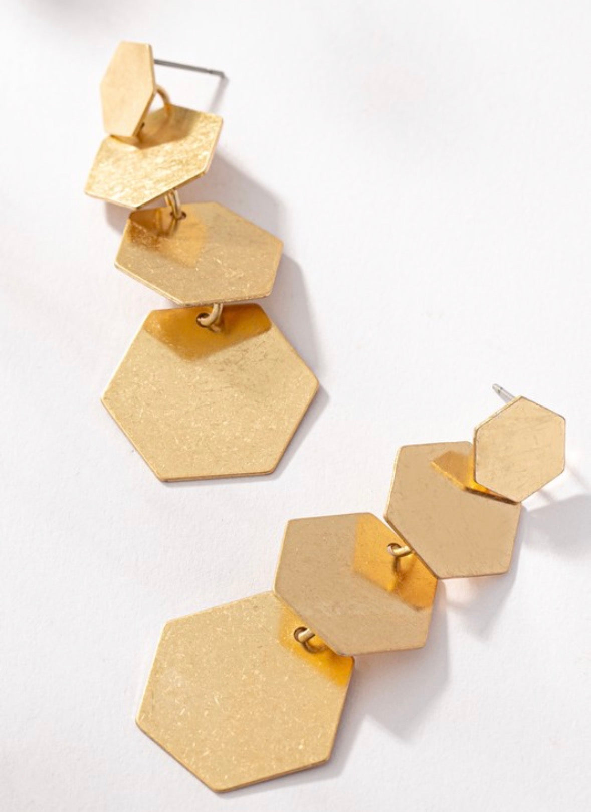 Modern Four Linked Hexagon Drop Earrings