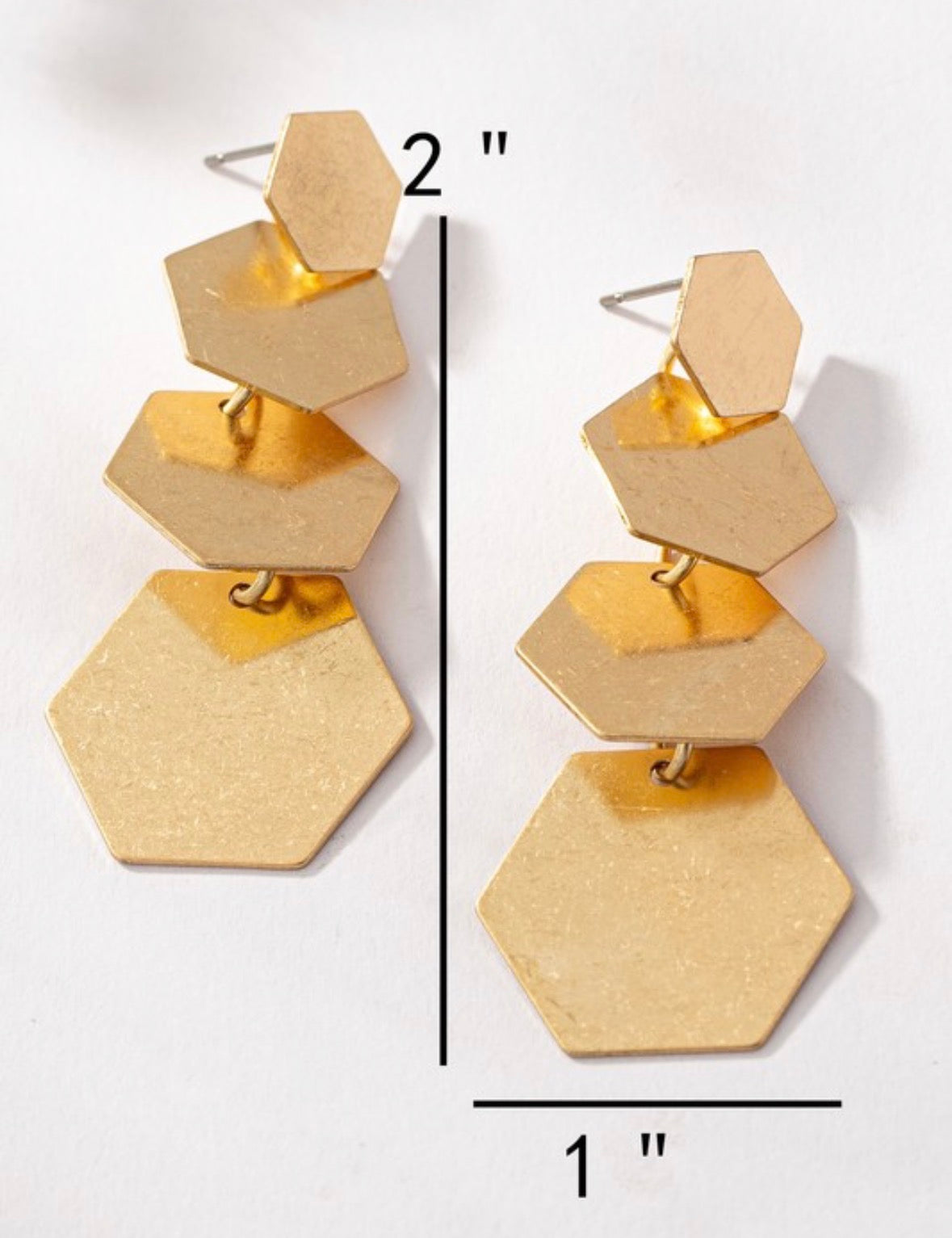 Modern Four Linked Hexagon Drop Earrings