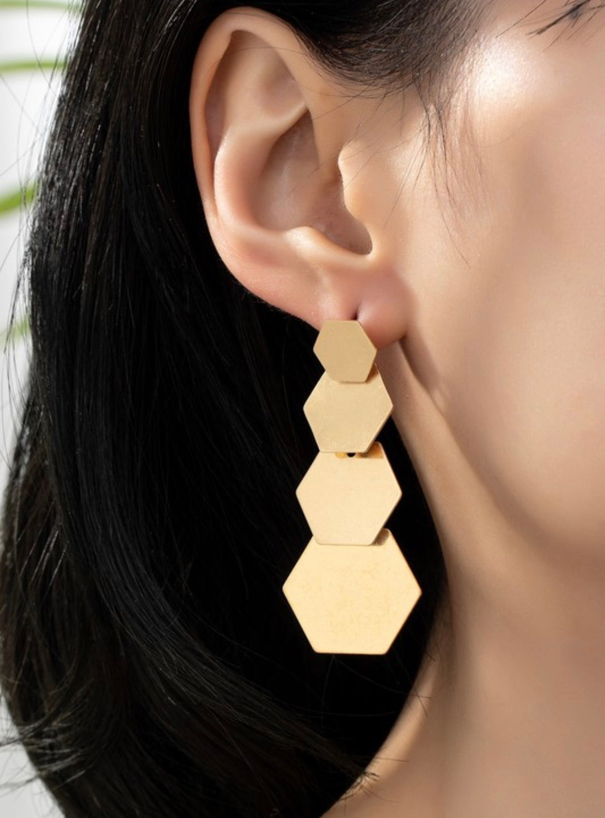 Modern Four Linked Hexagon Drop Earrings