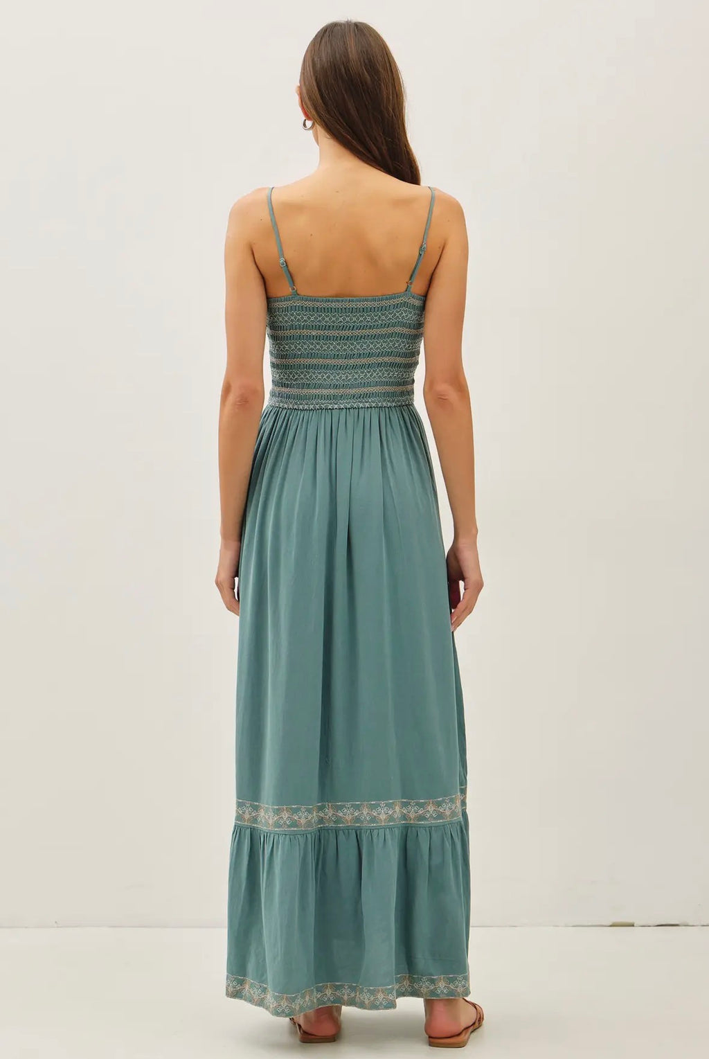 Smoked Bodice Embo Maxi Dress